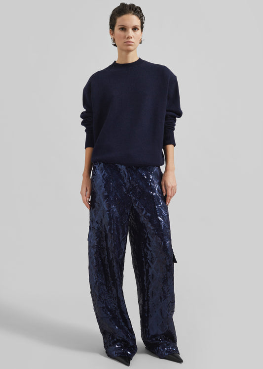 Rafaela Padded Knit Sweater - Navy