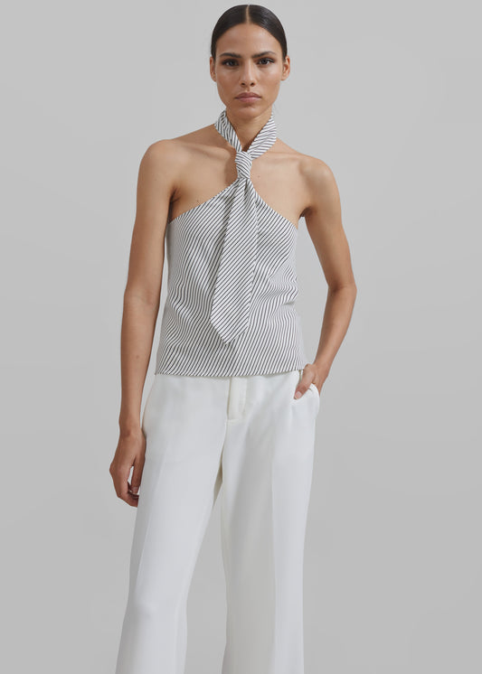 Sophie Tie Halter Top - White/Navy Stripe