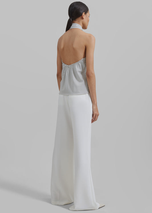 Sophie Tie Halter Top - White/Navy Stripe