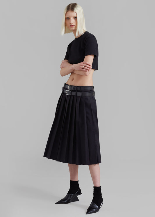 Wednesday Belted Pleated Skirt - Black