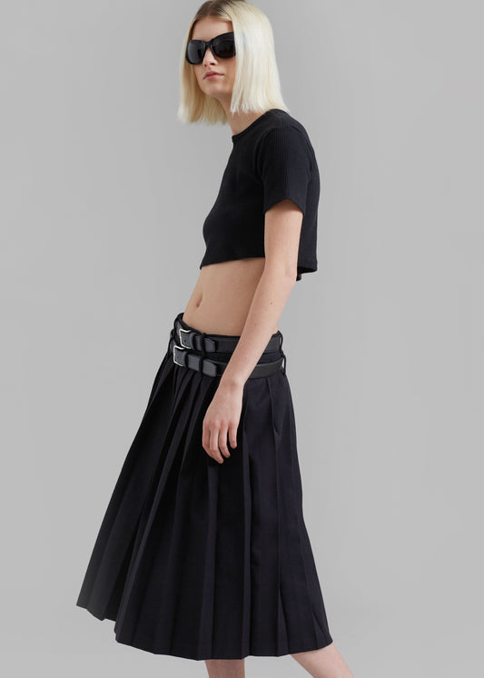 Wednesday Belted Pleated Skirt - Black