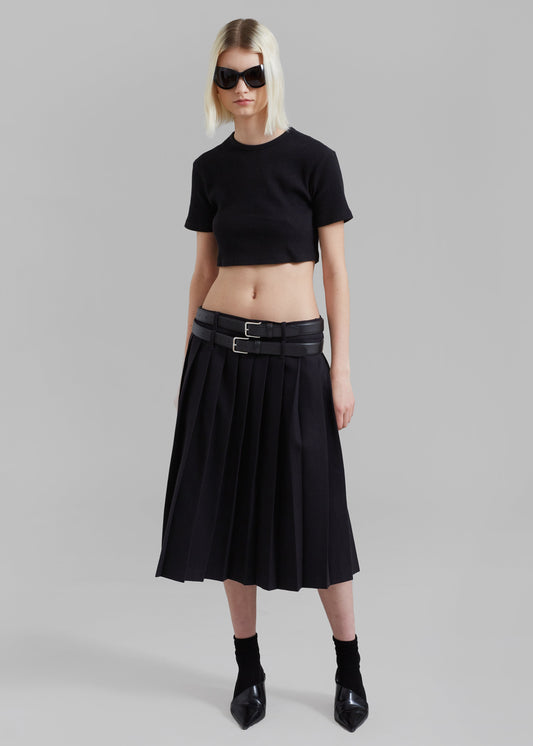 Wednesday Belted Pleated Skirt - Black