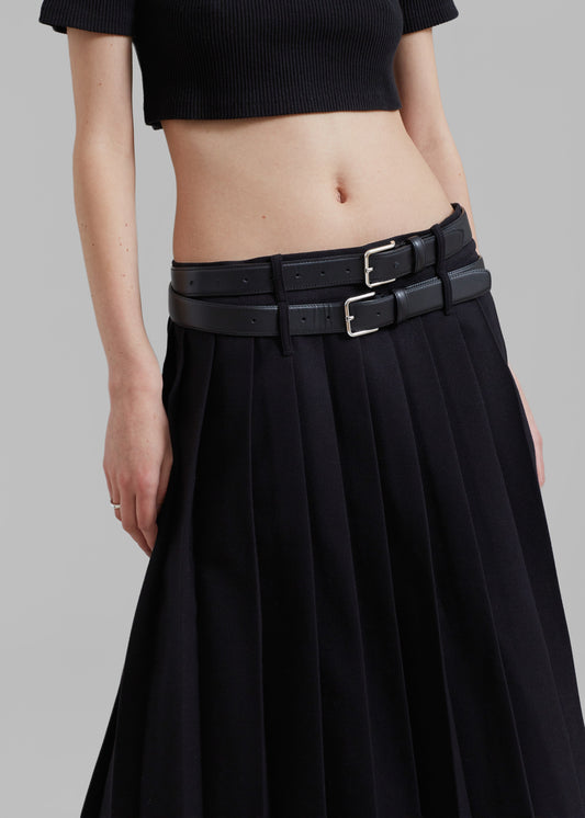 Wednesday Belted Pleated Skirt - Black