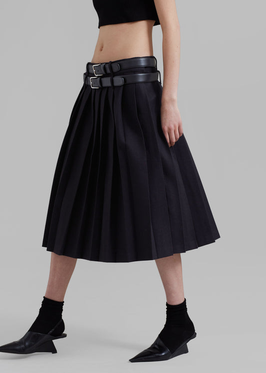 Wednesday Belted Pleated Skirt - Black