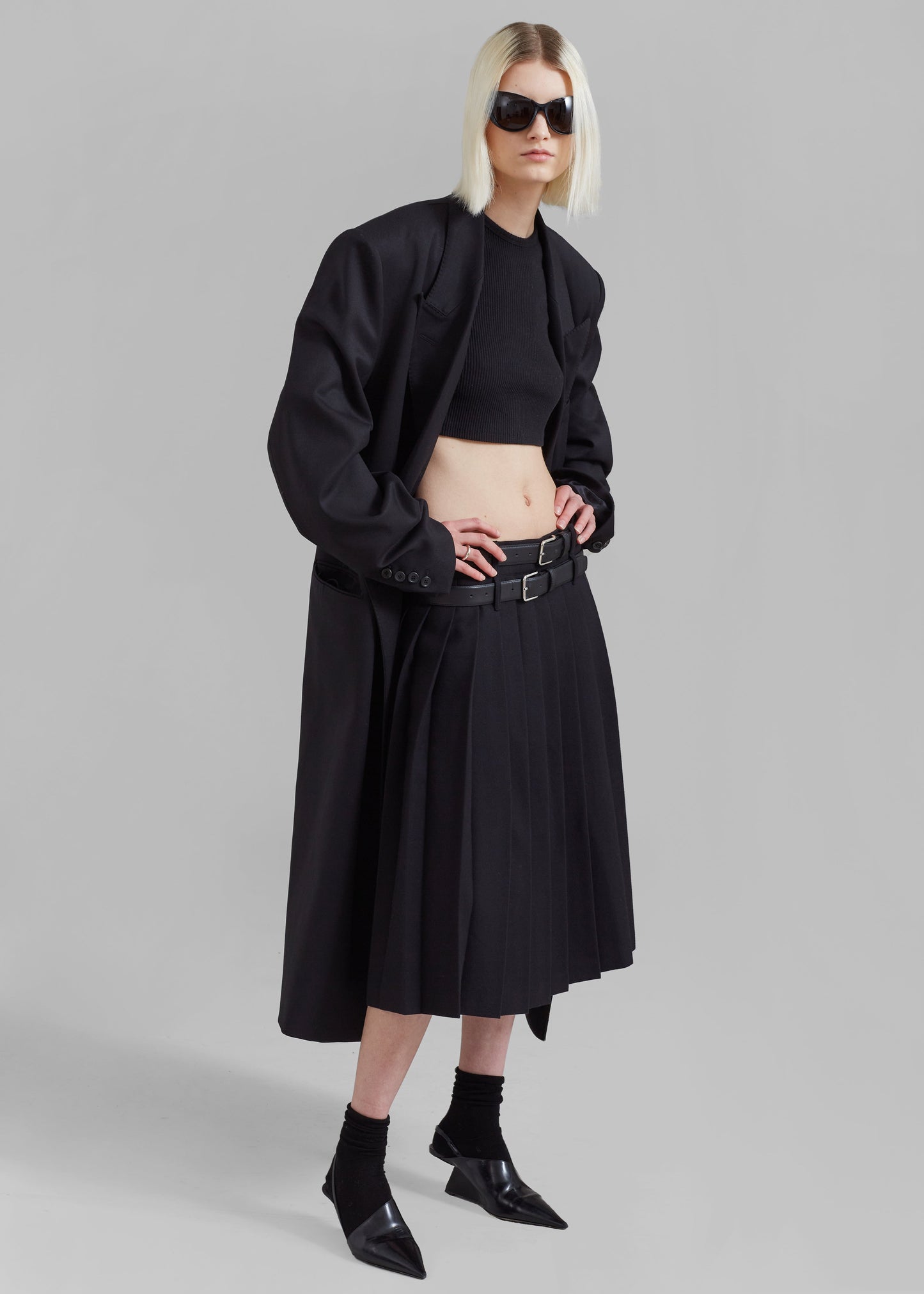 Wednesday Belted Pleated Skirt - Black