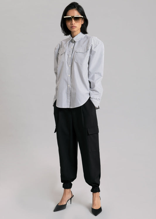 Jeanne Padded Shirt - Black Stripe