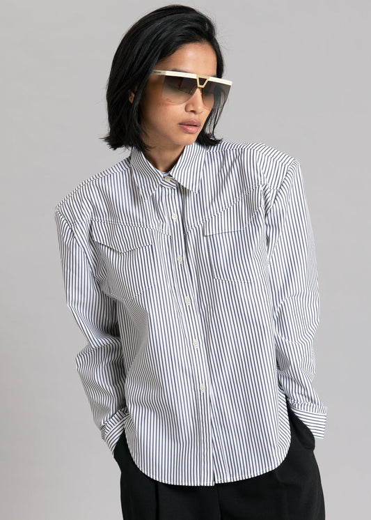 Jeanne Padded Shirt - Black Stripe