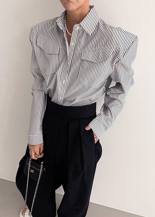 Jeanne Padded Shirt - Black Stripe