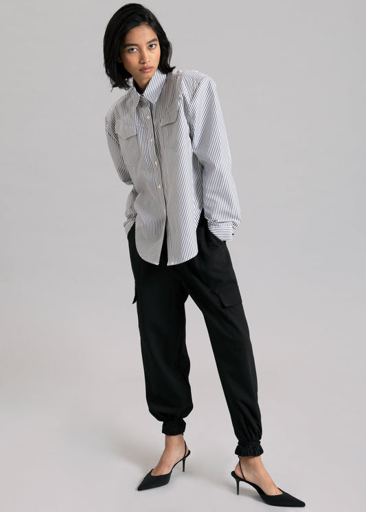 Jeanne Padded Shirt - Black Stripe