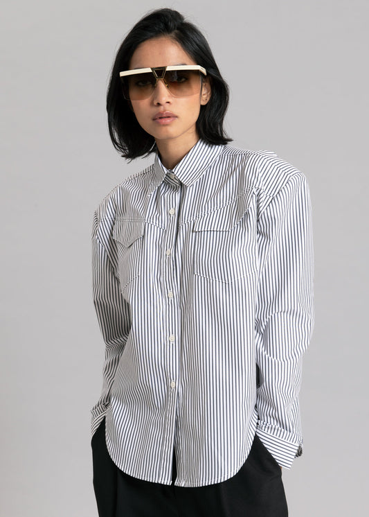 Jeanne Padded Shirt - Black Stripe
