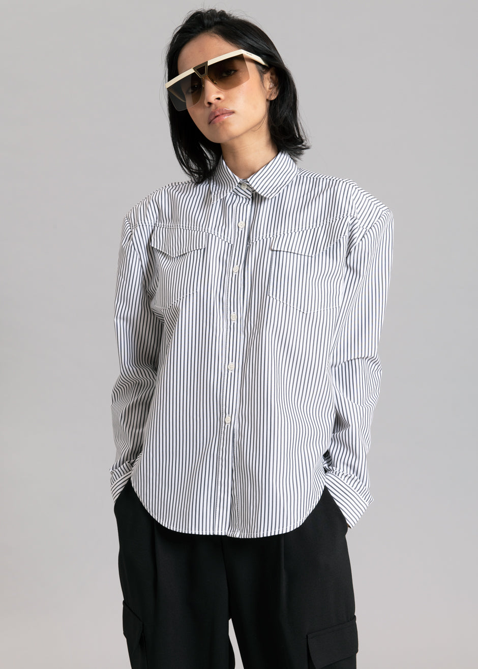 Jeanne Padded Shirt - Black Stripe