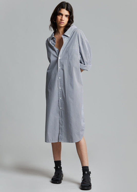Talia Shirt Dress - Black/White Stripe